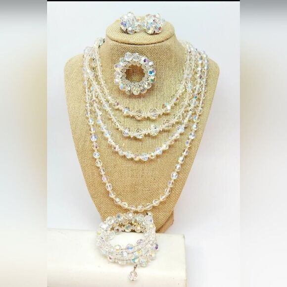 Aurora Borealis Jewelry - VTG Aurora Borealis Necklaces Bracelet & Earrings 193g